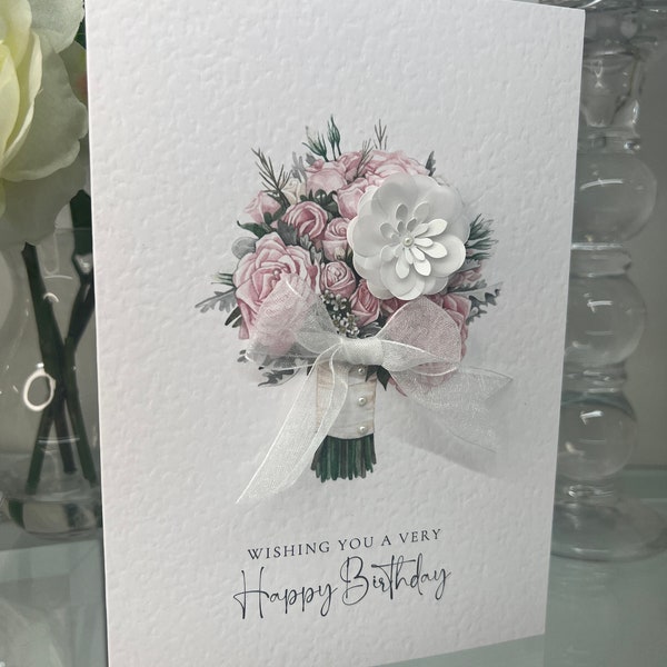 Happy Birthday Card, Floral Birthday Card, Simple Birthday Card, 3d Flower Birthday Card, Birthday Card, Pink Birthday Card