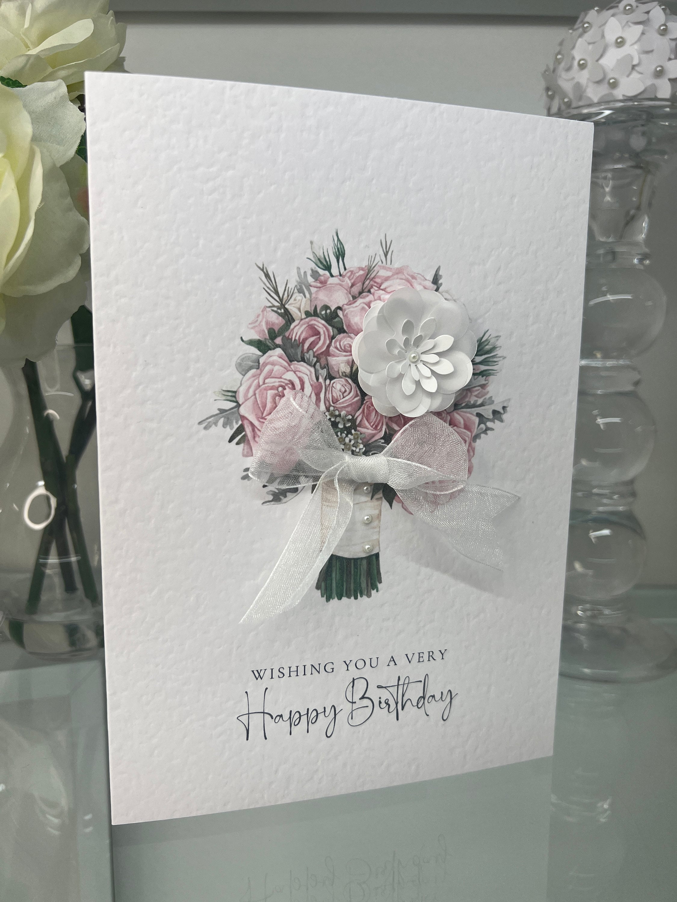 Happy Birthday Card, Floral Birthday Card, Simple Birthday Card, 3d Flower Birthday Card, Birthday Card, Pink Birthday Card