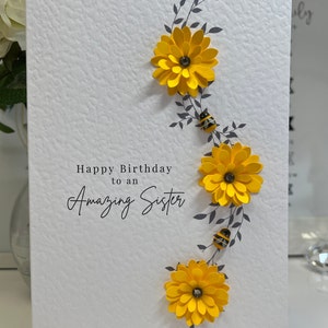 Carte de soeur de joyeux anniversaire, carte d'anniversaire de luxe 3D, soeur étonnante, carte d'anniversaire de tournesol, carte de soeur abeille et de tournesol, tournesol 3D, abeille