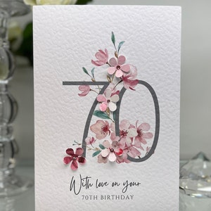 Personalised 70th Birthday Card, Seventieth Birthday Card, Happy 70th Card, Luxury 70th Card, Keepsake 70th, 3D Flowers, Cherry Blossom Card