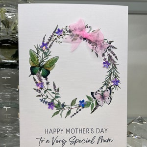 Carte de fête des mères, carte de fête des mères faite à la main, avec fleurs et papillons 3D, carte de luxe pour la fête des mères, carte spéciale fête des mères