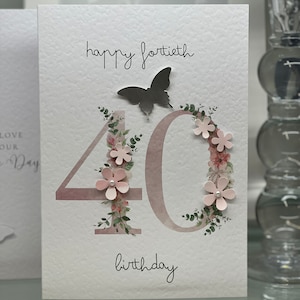Carte du 40e anniversaire, Carte du quarantième anniversaire, 40e carte, Carte Happy 40e, Carte 40e luxe, Souvenir 40e, Papillons 3D avec gemmes