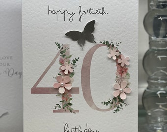 40th Birthday Card, Fortieth Birthday Card, 40th Card, Happy 40th Card, Luxury 40th Card, Keepsake 40th, 3D Butterflies With Gems