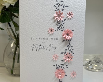 Mother's Day Card, Handmade Mother's Day Card, Hand Embellished, Special Mum Card, 3d Paper Flowers, Personalised Mum Card, Best Mum Card