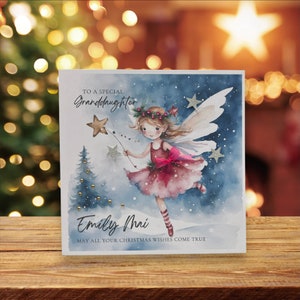 Gepersonaliseerde kerstfeekaart, magische kerstfeekaart, kleindochter, sprookjeskerstkaart
