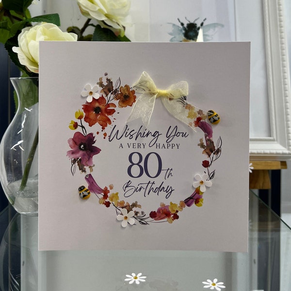 80th Birthday Card, Eightieth Birthday Card, 80th Card, 80th Card, Luxury 80th Card, Milestone Birthday, Friend 80th, Sister 80th , Bee Card