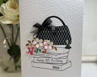 70th Birthday Card, Seventieth  Birthday Card, 70th Card, Happy 70th Card, Luxury 70th Card, Keepsake 70th, 3D Flowers, Handbag Card, 70th
