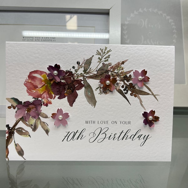 70th Birthday Card, Seventieth  Birthday Card, 70th Card, Happy 70th Card, Luxury 70th Card, Keepsake 70th, 3D Flowers, Autumn Birthday Card