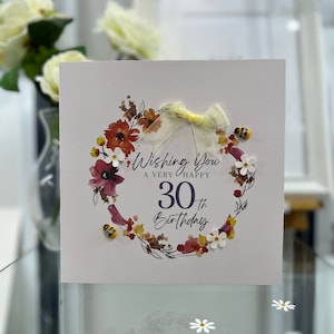 Carte 30e anniversaire, Carte trentième anniversaire, 30e carte, Joyeux 30e carte, 30e carte de luxe, Fleurs 3D, Abeilles en bois 3D, Carte des amoureux des abeilles, Abeille