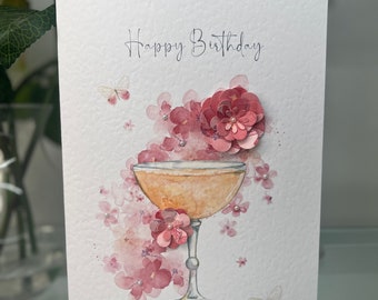 Happy Birthday Card, 3D Luxury Birthday Card, Special Birthday Card, Cocktail Birthday Card, Birthday Card, Friend Luxury Birthday Card,