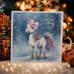 Einhorn Weihnachtskarte, Einhorn Weihnachtskarte, Magische Einhorn Weihnachtskarte, Glitzernde Einhorn Karte, Regenbogen Einhorn Karte, Tochter