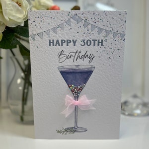 Carte 30e anniversaire, Carte trentième anniversaire, 30e carte, Joyeux 30e carte, 30e carte, Souvenir 30e, Verre à cocktail, Carte Amateur de cocktail, Gemmes