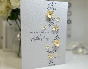 Mother's Day Card, Handmade Mother's Day Card, Hand Embellished, Special Mum Card, 3d Paper Flowers, Personalised Mum Card, Best Mum Card
