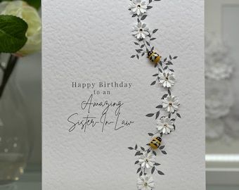 Happy Birthday Sister In Law Card, 3D Luxury Birthday Card, Sister In Law Card, Daisy & Bee Birthday Card, Daisies, Bee Card, Sister In Law