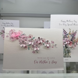 Muttertagskarte, handgemachte Muttertagskarte, Herzdesign mit 3D-Blumen und Edelsteinen, Luxus-Muttertagskarte, mit Liebe am Muttertag