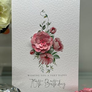 70th Birthday Card, Seventieth Birthday Card, 70th Card, Happy 70th Card, Luxus 70th Card, Keepsake 70th, 3D Flowers, Pink 3D Flower