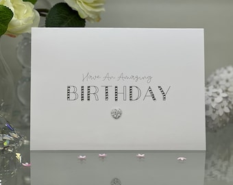 Tarjeta de cumpleaños, tarjeta especial, tarjeta de cumpleaños brillante, tarjeta de cumpleaños con clase, tarjeta de cumpleaños, tarjeta de cumpleaños simple, tarjeta de cumpleaños de corazón plateado