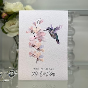 Carte 30e anniversaire, 30e carte personnalisée, 30e carte, joyeux 30e carte, luxe 30e carte, souvenir 30e, fleurs gemmes, carte colibri