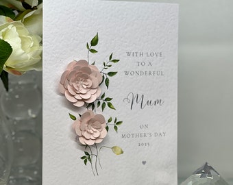 Mother's Day Card, Handmade Mothers Day Card, Hand Embellished, Special Mum Card, 3d Paper Flowers, Personalised Mum Card, Best Mum Card