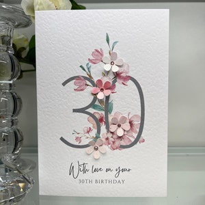 30e anniversaire carte, trentième anniversaire carte, 30e carte, heureux 30e carte, luxe 30e carte, souvenir 30e, fleurs 3D, carte de fleurs de cerisier