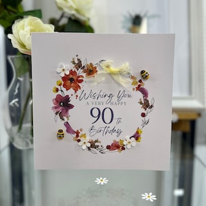 Carte 90e anniversaire, Carte quatre-vingt-dixième anniversaire, 90e carte, Joyeux 90e carte, 90e carte de luxe, Souvenir 90e, 3d Abeilles en bois, Carte des amoureux des abeilles