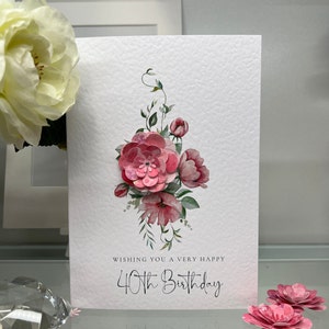 40th Birthday Card, Fortieth Birthday Card, 40th Card, Happy 40th Card, Luxury 40th Card, Keepsake 40th, 3D Flowers, 3d Pink Flowers