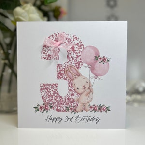 Cartão de 3º aniversário, cartão de 3º aniversário para meninas, terceiro aniversário, 3ª filha, 3ª neta, cartão rosa 3, cartão rosa de 3º aniversário, 3º fofo