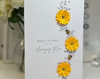 Mum Happy Birthday Card, Mum 3D Luxury Birthday Card, Special Mum Birthday Card, Bee Lovers Card, Sunflower & Bee Card, Gardner's Card, Bees