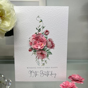 90e verjaardagskaart, negentigste verjaardagskaart, 90e kaart, gelukkige 90e kaart, luxe 90e kaart, aandenken 90e, 3D-bloemen, roze bloesemkaart