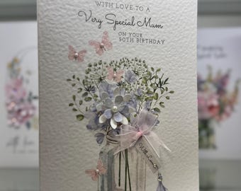 Cartão de aniversário para mãe, Cartão de feliz aniversário para mãe, Cartão de aniversário luxuoso feito à mão, Cartão de aniversário especial para mãe, Adorável, Mamãe, Mãe, Mam