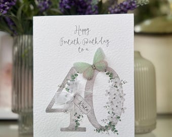 Daughter 40th Personalised Birthday Card, Fortieth Birthday Card, ANY AGE, Happy 30th, 40th, 50th Card, Luxury 40th Card, 40th, 3D Flowers