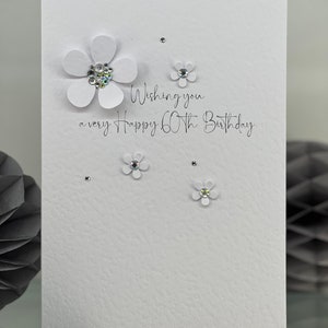 Carte 60e anniversaire, carte 60e anniversaire, carte 60e anniversaire, carte 60e anniversaire, carte 60e luxe, souvenir 60e, fleurs 3D avec pierres précieuses, carte luxe