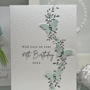 Carte du 40e anniversaire, Carte du quarantième anniversaire, 40e carte, Carte Happy 40e, Carte 40e luxe, Souvenir 40e, Papillons 3D avec gemmes