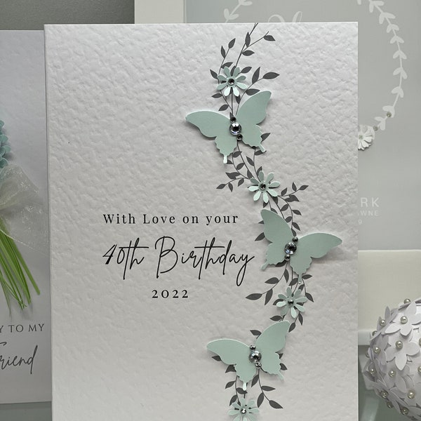 40th Birthday Card, Fortieth Birthday Card, 40th Card, Happy 40th Card, Luxury 40th Card, Keepsake 40th, 3D Butterflies With Gems