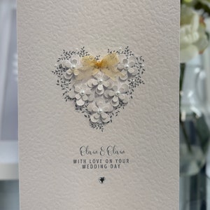 Personalised Wedding Card, 3d Paper Flowers, Wedding Card, Bride & Groom Card, Wedding Card, Bespoke Wedding Card.  Keepsake Card, Heart