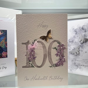 100.Geburtstagskarte, 100.Karte, glücklich 100.Geburtstagskarte, Luxus 100.Karte, spezielles Andenken 100., 3D Blumen, 3D Schmetterling Karte