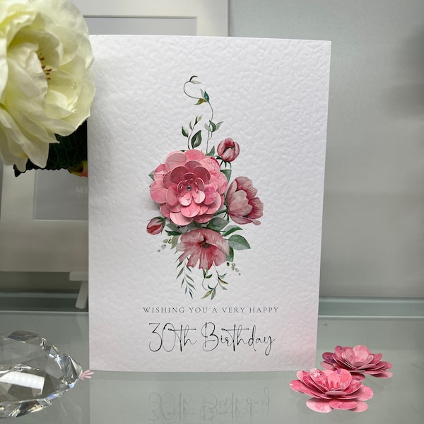 30th Birthday Card, Thirtieth Birthday Card, 30th Card, Happy 30th Card, Luxury 30th Card, Keepsake 30th, 3D Flowers, Cherry Blossom Card