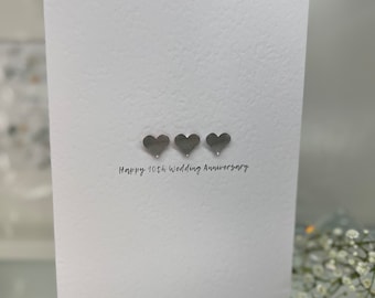 Tin Anniversary Card, Tenth Wedding Anniversary, 10th Wedding Anniversary Card, Traditional Tin Anniversary, Tin Hearts, Wife Anniversary