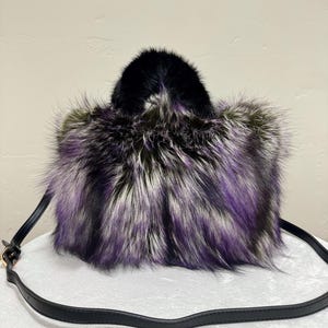 Bolso de mano de piel de zorro real con degradado de color de 3 tonos, bolso de mano con asa de piel de zorro real teñido a mano, impresionante bandolera de piel de zorro real, GIF para ella