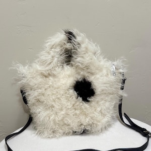 Natural Tigrado Curly Lamb Fur Handbag,  Handmade Real Shearling Leather Top Handle Bag,  Shearling Crossbody Bag, Gift For Her
