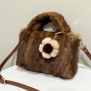 Bolso tipo cartera exclusivo de piel de rata almizclera auténtica, monedero de piel auténtica, bolso de piel con solapa plegable, bolso con asas superiores de piel de rata almizclera, regalo para ella