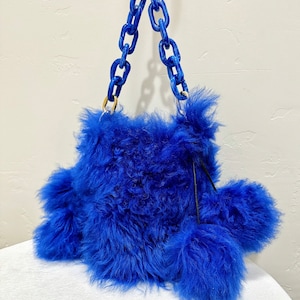 Multi Style Use Real Curly Shearling Leather Bag, Drawstring Fur Bucket Bag, Real Sheepskin Crossbody, Includes 4 Fur Balls