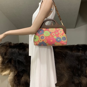 Handmade Large Genuine Embossed Patent Cowhide  Wooden Frame Bag Includes 2 Strap Styles