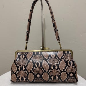 Bolso de mano de piel de vaca con relieve de serpiente, bolso de hombro con cierre de beso de piel con relieve, bolso cruzado de piel con relieve de serpiente, bolso para debajo del brazo, bolso de noche