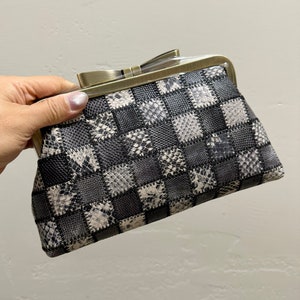 Gray Patchwork Genuine Embossed Leather Bowknot Shaped Kisslock clutch/Shoulder Bag/Crossbody/