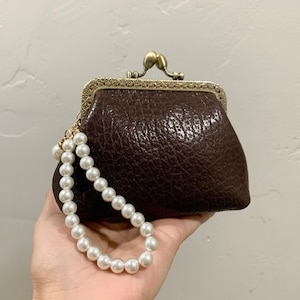 Embrague/cartera/monedero vintage de cuero en relieve genuino cosido a mano