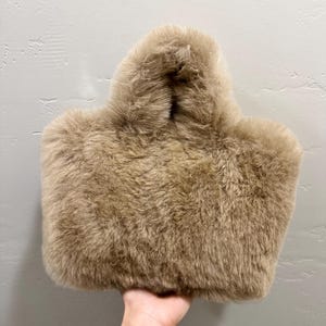 Natural Cashmere Goat Fur Tote Bag, Handmade Real Shearling Top Handle Bag, Goatskin shoulder Bag, Lamb fur crossbody, Gift for Her