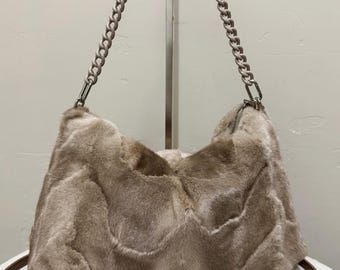 Beige Genuine Mink Fur Handmade Soft Slouchy Bag: Multi Use Style, Extra Large Fur Clutch Bag, Underarm Bag, Shoulder Bag, Crossbody