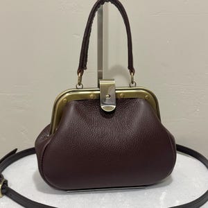 Premium Pebble Cowhide Handmade Unique Rivet Frame Handbag, Vintage Style Push Lock Bag, Shoulder Bag, Crossbody Bag