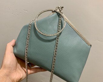 Handsewn  Genuine Premium Pebble  Leather Irregular Shaped Kisslock Wristlet/Ring Clutch/Shoulder bag/Crossbody/Evening Bag